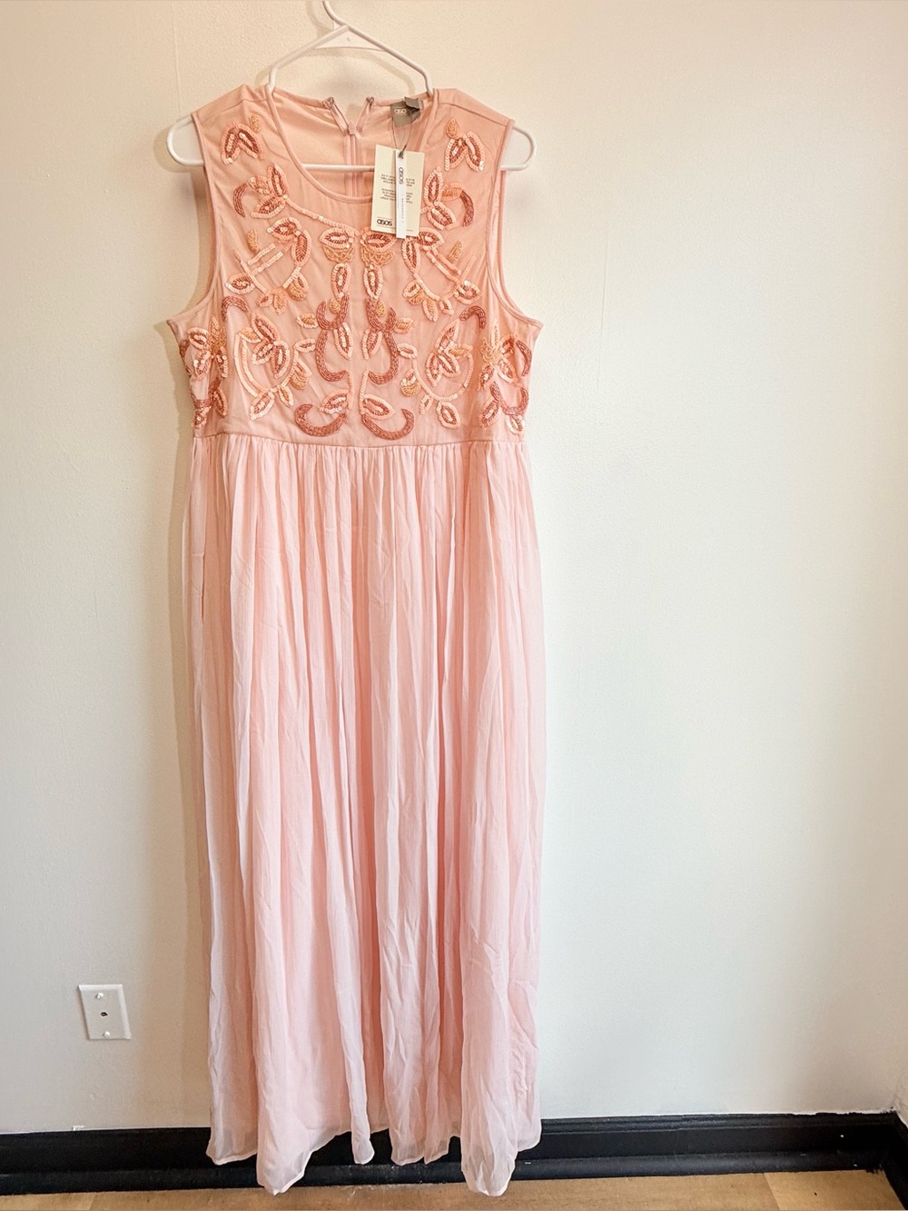 NWT ASOS Maternity Blush Pink Sequin Lightweight Gauze Maxi Dress size 10